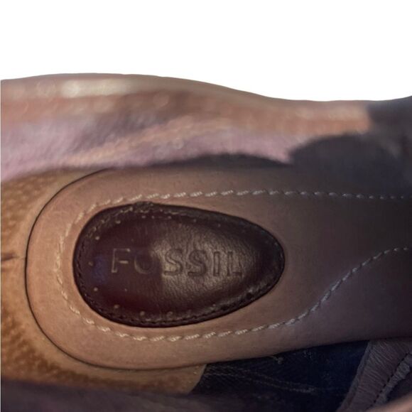 Fossil Brown Calf Hair Cuffed Heeled Ankle Boots Size 7.5 - Picture 8 of 10